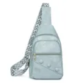 Borsa a tracolla casual azzurro chiaro da donna con bretella geometrica e zip - Azzurro