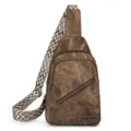Elegante borsello da petto marrone in tela per donna, borsa a tracolla con comoda fascia geometrica. - Marrone