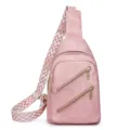 Rosa Freizeit Brusttasche für Damen, stylische Umhängetasche mit geometrischem Gurt - Rosa