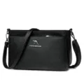 Black soft leather women's shoulder bag, stylish casual crossbody messenger handbag. - Black