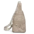 Borsa a tracolla kaki elegante con tracolla a motivo geometrico e doppie tasche con zip - Kaki