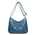Borsa a tracolla in pelle lavata blu con tasche multiple e design rétro casual - Blu