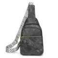 Grey canvas cross-body chest bag for women, casual travel double-layer single shoulder small bag - Black