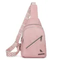Pink casual crossbody chest bag for women, stylish shoulder bag with wide geometric strap. - Pink