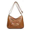 Borsa a tracolla multi-tasche in pelle lavata vintage da donna, grande borsa a spalla comoda. - Marrone