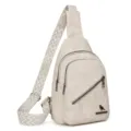 Stylish women's minimalist chest bag, casual crossbody shoulder bag with wide strap. - Off White