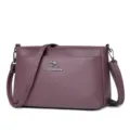 Borsa a tracolla in pelle viola da donna, elegante borsa casual con tasche multiple. - Viola
