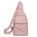 Pink women sling chest bag stylish daily casual crossbody shoulder bag with wide patterned strap - Pink