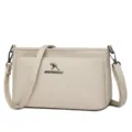 Beige Soft Leather Women Shoulder Bag Classic Crossbody Handbag With Metal Hardware - Off White