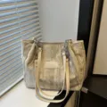 Stylish champagne velvet tote bag for women, dual white straps and chic chains for commute. - Khaki