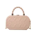 Women fashion chain crossbody box bag, retro embossed PU leather handbag in pink color variant. - Khaki