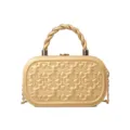 Gold embossed clutch bag with twisted handle and chain strap for women elegant fashion. - Gold
