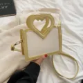 Schickes Umhängetasche mit Herzgriff stilvolle Kontrastfarbe PU Leder Handtasche für Damen - Milchgelb