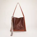 Borsa a spalla marrone da donna grande capacità secchiello alla moda borsa in ecopelle casual - Marrone scuro