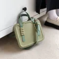 Light green structured crossbody bag, trendy women leather shoulder bag with top handle. - Green