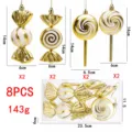 Christbaumschmuck Weihnachtsbonbon 8 Stueck Set, goldene weisse Anhaenger fuer Christbaum. - Groß 8-Stück Set / Gold
