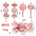 Weihnachten dekorative Süßigkeiten Ornamente 8er-Set, rosa Simulations-Lolly Baum Hängedeko. - Groß 8-Stück Set / Roségold