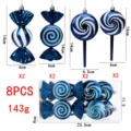 Weihnachtsbaum Deko-Bonbon Anhänger 8er Set blaue Glitzer Zuckerstangen Christbaumschmuck - Groß 8-Stück Set / Mitternachtsblau