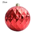 25cm Red Mirror Christmas Ball Ornament with Geometric Diamond Cut for Tree Decor - 25cm / Red
