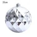 Large 25cm silver mirror diamond grid Christmas ball tree pendant decoration ornament. - 25cm / Silver