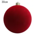 Red flocked Christmas ornament ball 30cm large tree hanging decor matte finish sphere - 30cm / Burgundy