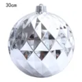 30cm large mirror silver Christmas ball diamond grid pattern tree hanging decor pendant - 30cm / Silver