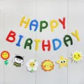 Banner colorato di buon compleanno dei cartoni animati decorazione appendiabiti per feste con fiori - Set di girasoli arcobaleno