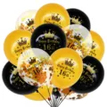 Kit de ballons 16ème anniversaire noir or et confettis transparents pour fête. - Kits de ballons à paillettes dorés pour 16e anniversaire