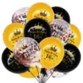 Kit de ballons 16e anniversaire noir or confettis ballons avec impression couronne déco - Kits de ballons à paillettes or rose pour 16e anniversaire