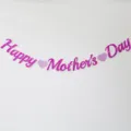 Pink glitter Happy Mother's Day banner party hanging garland decoration for mom celebration. - Glitter Rose Red Mother's Day Banner with Pink Hearts