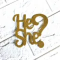 Gold glitter He or She cake topper for gender reveal party baby shower cake decoration. - "He or She" without Bow