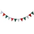 Colorful paper triangle bunting flags for party, birthday, Christmas and wedding decor. - Printed Burlap Pennant Banners (Red, Green, White)