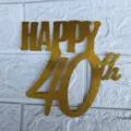 Gold glitter 40th birthday cake topper detail, sparkling paper dessert decoration. - 40th Birthday