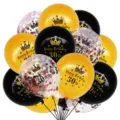 12-inch 30th birthday balloon cluster detail, black gold and confetti latex balloons set. - 30th Birthday Rose Gold Sequined Balloon Set