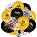 15pcs 12 inch gold black crown happy birthday confetti balloons set for party decoration - 40th Birthday Rose Gold Sequined Balloon Set