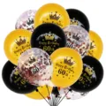 Detailed view of 12-inch 60th birthday balloon set with black gold and confetti balloons. - 60th Birthday Rose Gold Sequined Balloon Set