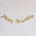 Gold foil Happy Wedding banner garland, shiny mirror letter hanging decoration for party decor - Script Happy Wedding Banner