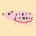 Cute pink pig birthday banner party decoration hanging flag for kids celebration. - Pig Banner