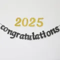 2025 Fete de Graduation Banniere Or et Noir Paillettes Guirlande Decoration Drapeau - Banderole de remise de diplôme or 2025 et noir pailleté