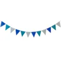 Variant image of colorful paper triangular bunting flags for party and wedding decoration. - Printed Burlap Pennant Banners (Dark and Light Blue)
