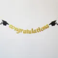 Bannière de remise de diplôme chapeau noir paillettes or félicitations fête belle déco - Bannière de remise des diplômes et chapeau à paillettes dorées