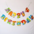 Dinosaur Happy Birthday Banner Party Bunting Cartoon Animal Hanging Wall Decorations - Glittery Dinosaur Birthday Banners