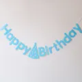Blue paper Happy Birthday banner garland for baby shower and birthday party decor. - Blue Happy Birthday with Hat