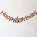Rose gold happy birthday letter banner with hat decor for party celebration display - Rose Gold Hat Birthday Banners