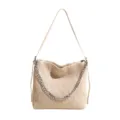 Μπεζ πλισέ τσάντα ώμου για γυναίκες, κομψή casual tote τσάντα ώμου με ασημένια αλυσίδα. - Ζαχαρί