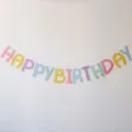 Colorful birthday letter banner party decoration hanging backdrop for kids celebration setup. - Aesthetic Macaron Birthday Letter Banner