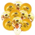 12-inch 30th birthday crown balloon set, 10-piece gold latex and confetti balloon decoration. - 30th Birthday Gold Balloon Set
