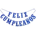 Μπλε γκλίτερ ισπανικό πανό Feliz Cumpleanos γιρλάντα για διακόσμηση πάρτι γενεθλίων. - Σκούρο μπλε πανό με χρυσόσκονη στα ισπανικά