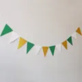 Triangle bunting banner for birthday party decorations, green white and gold glitter flags. - Glitter Gold, White & Dark Green Pennant Banner