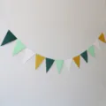 Triangle flag banner for party decoration, colorful paper bunting for festival and birthday. - Glitter Gold, White, Light Green & Hunter Green Pennant Banner
